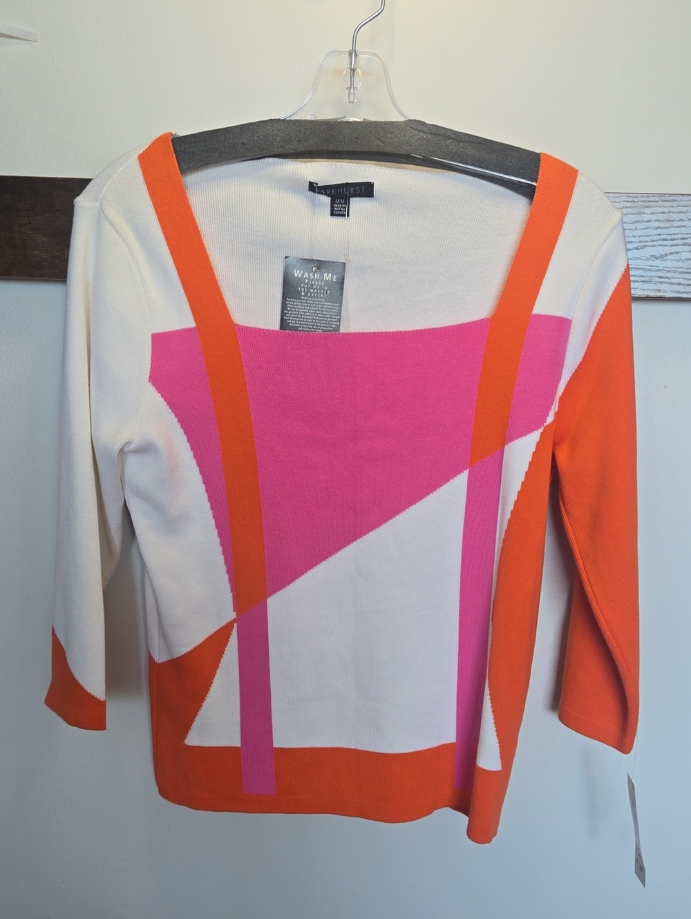 Parkhurst Off-the-Shoulder Colorblock Sweater in Pink, Orange & White